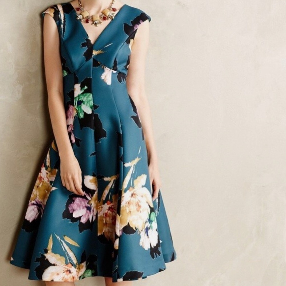 Anthropologie Moulinette Soeurs Baikal Floral Teal Dress